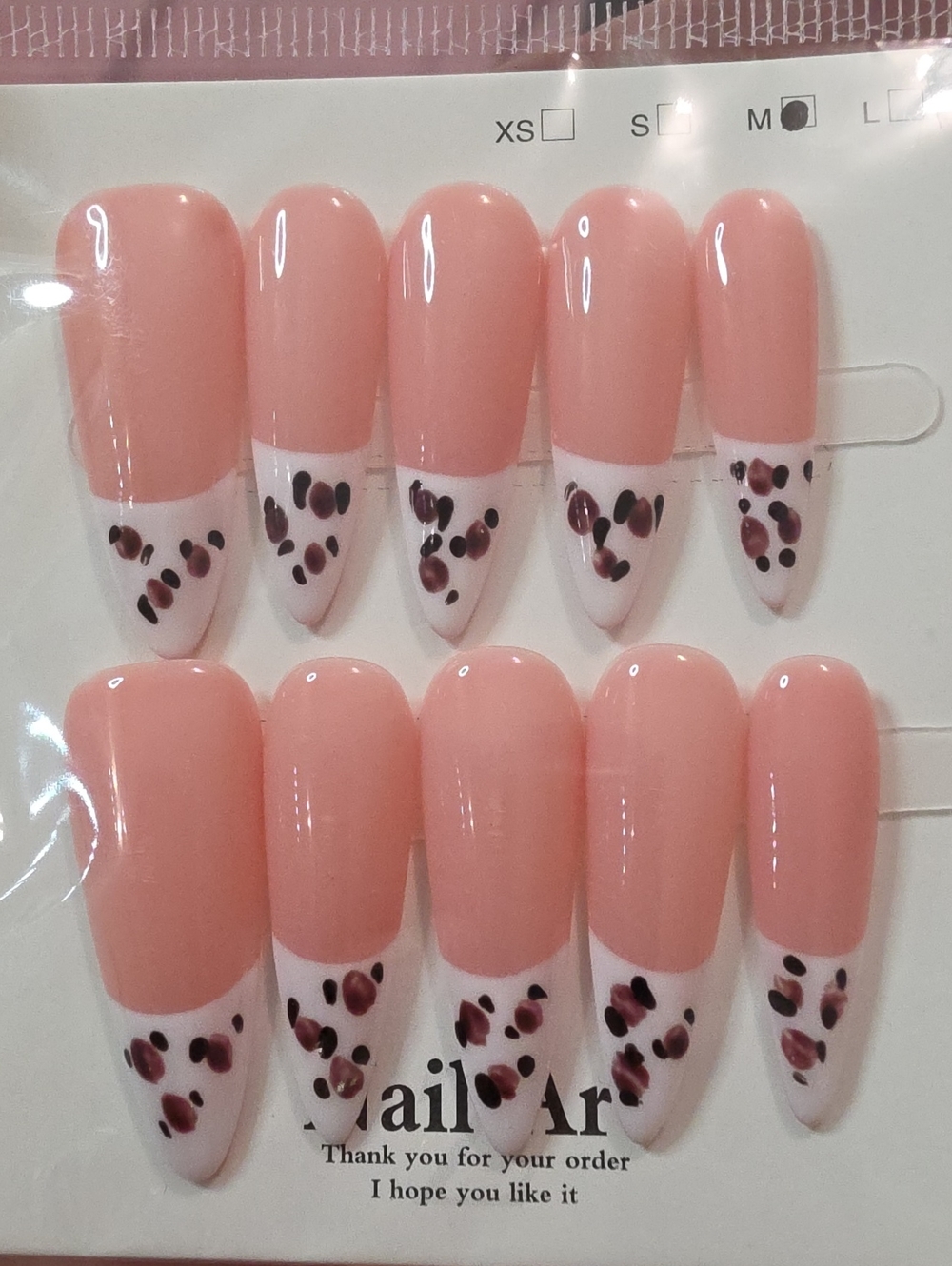 Peach French Tip Press-On Nails with Leopard Accent - Unbranded